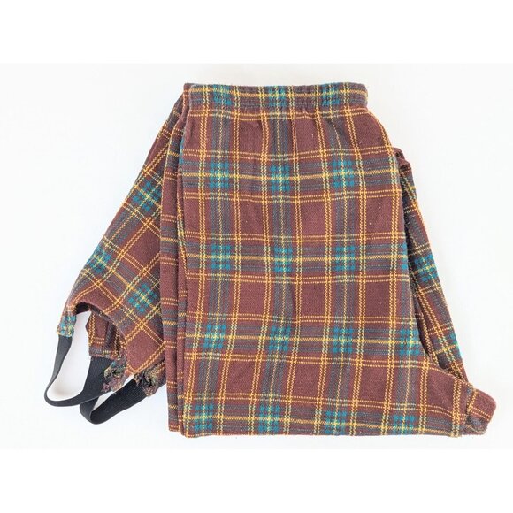 Vintage 1980s Womens Stretchy Stirrup Pants Elastic Pull-on Funky Brown Plaid - Picture 2 of 10